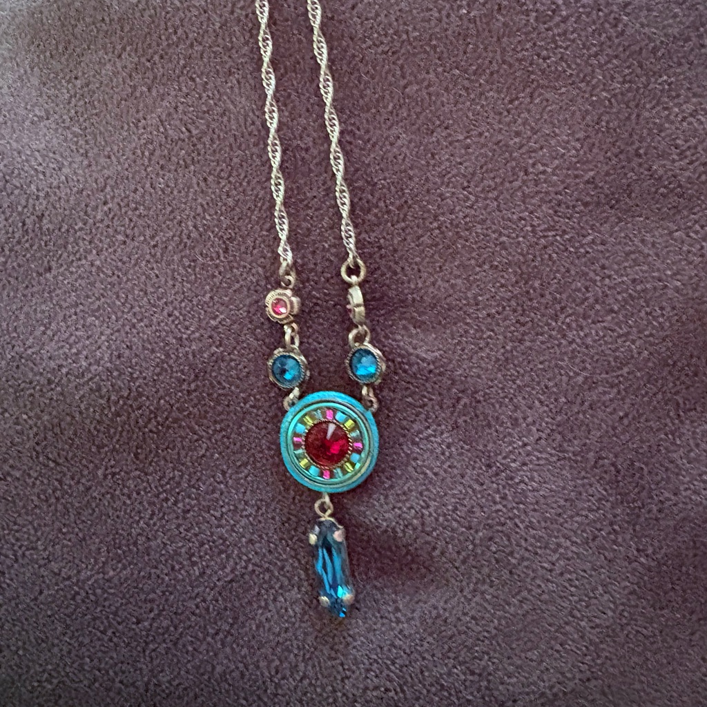 Elegant Multicolor Pendant Necklacestunning Mosaic Gem Necklace 16”